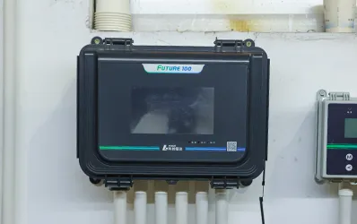 Main controller unit with touch interface for centralized farm parameter adjustment.