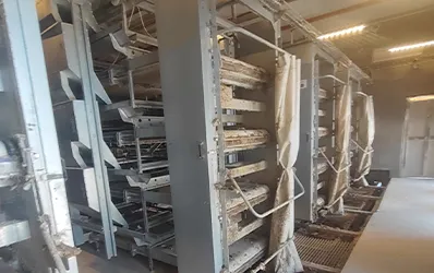 Discharge end of the manure line, exporting manure directly for outside collection.